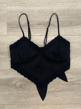 Black Back Tie Lace Trim Cami